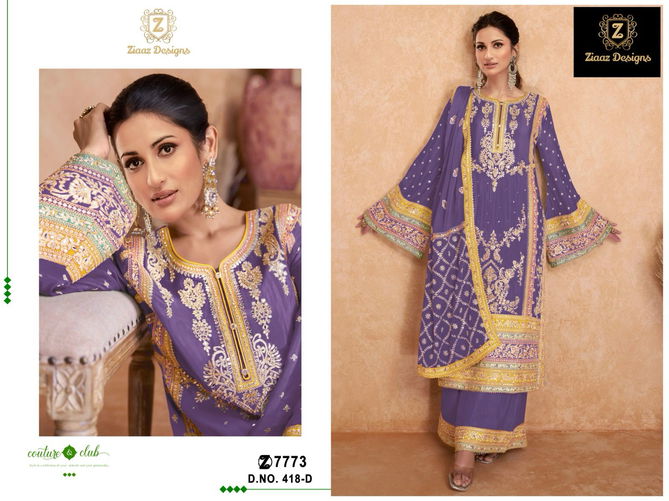 418 B To D By Ziaaz Heavy Chinon Embroidery Pakistani Suits Wholesalers In Delhi